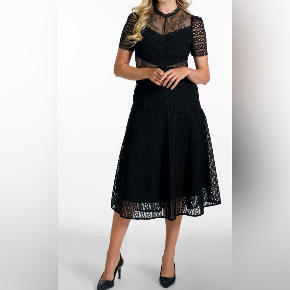 SANDRO Lanny Guipure Lace Midi Dress In Black - Picture 4 of 8